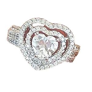 Heart Ring Size 8 Simulated Diamonds Silver 925 S Love Heart Wide Band Layered